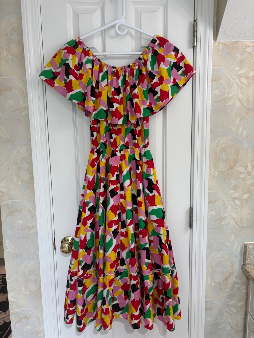 Love Ur Look London Paint Splat Off-Shoulder Cotton  Dress in Multi-Color Print